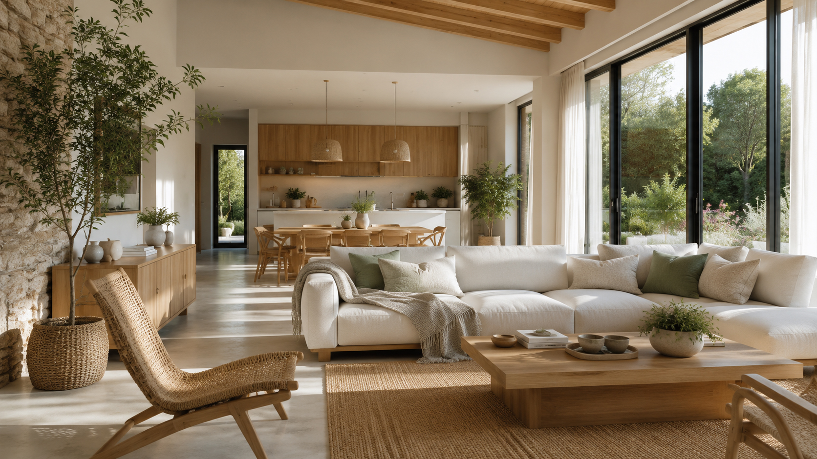 Interior luminoso diseñado como una vivienda saludable