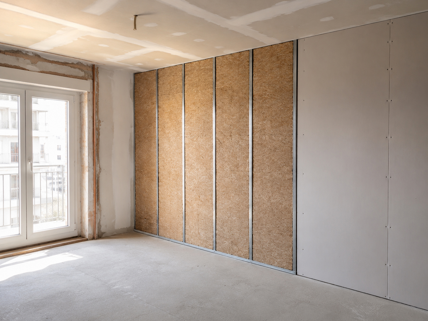 Aislantes saludables Biogar en trasdosado de pared con materiales naturales